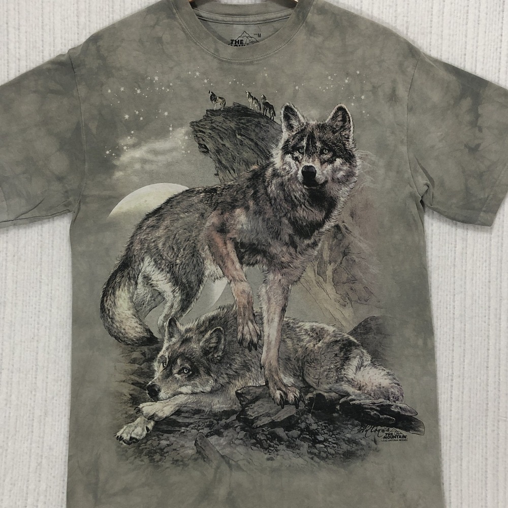 The Mountain Wolf Pack Moon Graphic T-Shirt Gray Tie Dye Mens M Antonia Neshev